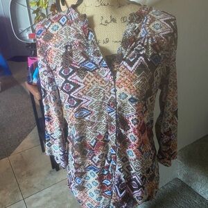 Bohemian Printed Button-Front Women’s Top in Multi-Color